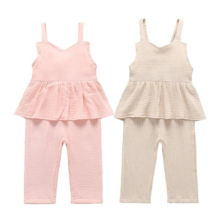 Suspender top one-piece trousers linen casual wear