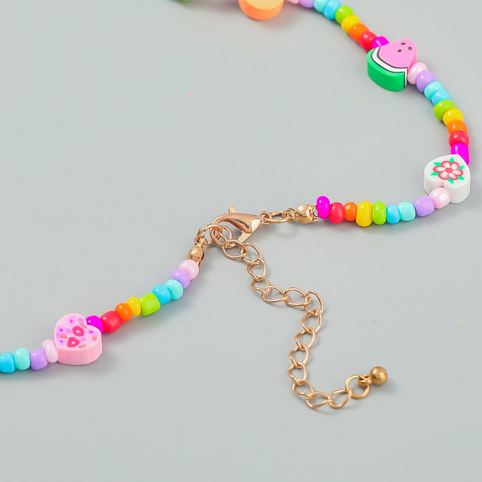 Soft Pottery Watermelon Pineapple Beads Hand Woven Necklace
