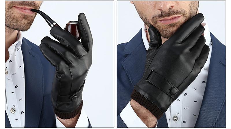 Black Winter Mittens Keep Warm Touch Screen Windproof Driving Leather Gloves