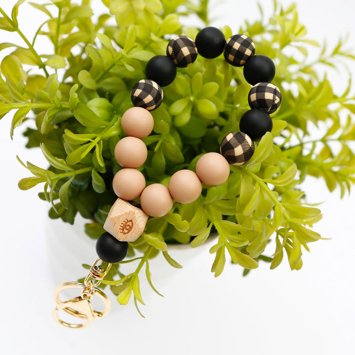 New Wooden Bead Silicone Bracelet Key Chain