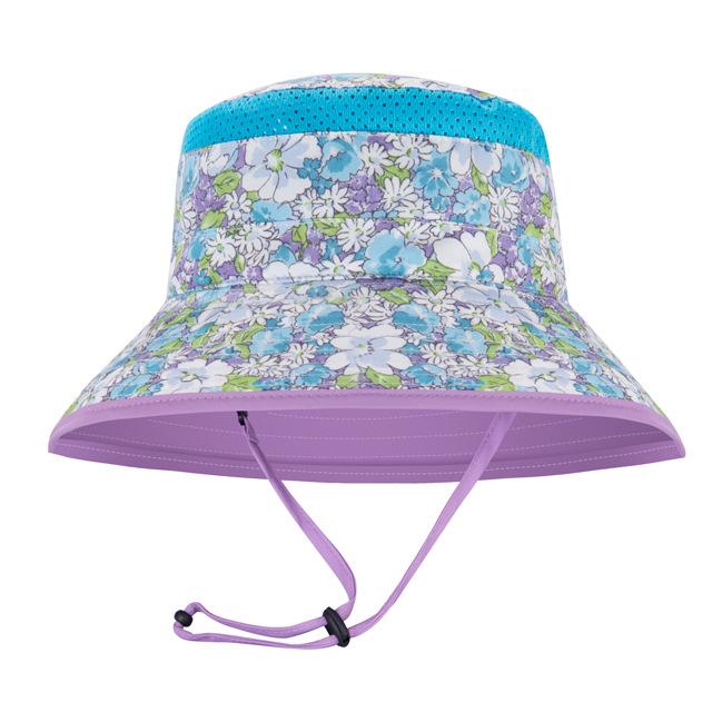 Purple Floral Children's Outdoor UV Proof Baby Fisherman Hat