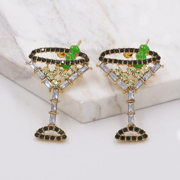 New Style Personalized Wine Cup Shape Earrings Accessories Inlaid Rhinestone
