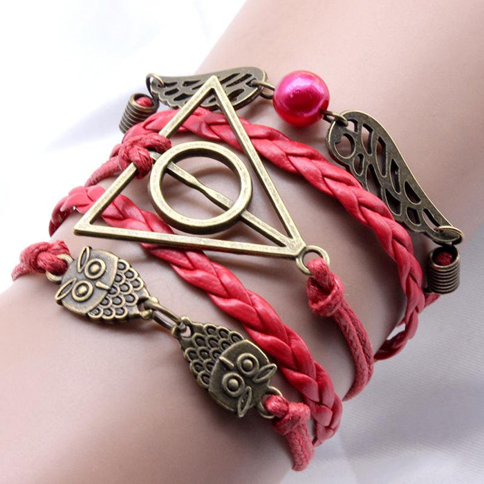 60Pcs Vintage Owl Wings Leather Rope Bracelet