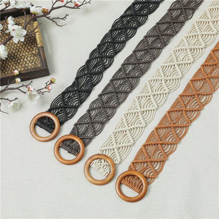 Handmade Women's Vintage Style Round Buckle Woven Belt