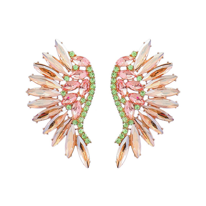 Women's Colored Rhinestone Fan-shaped Wing Earrings