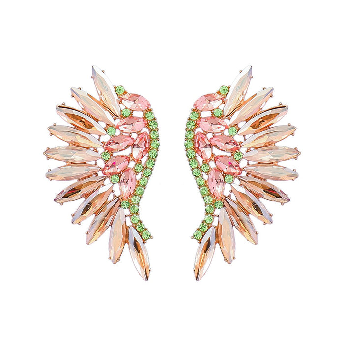 Women's Colored Rhinestone Fan-shaped Wing Earrings