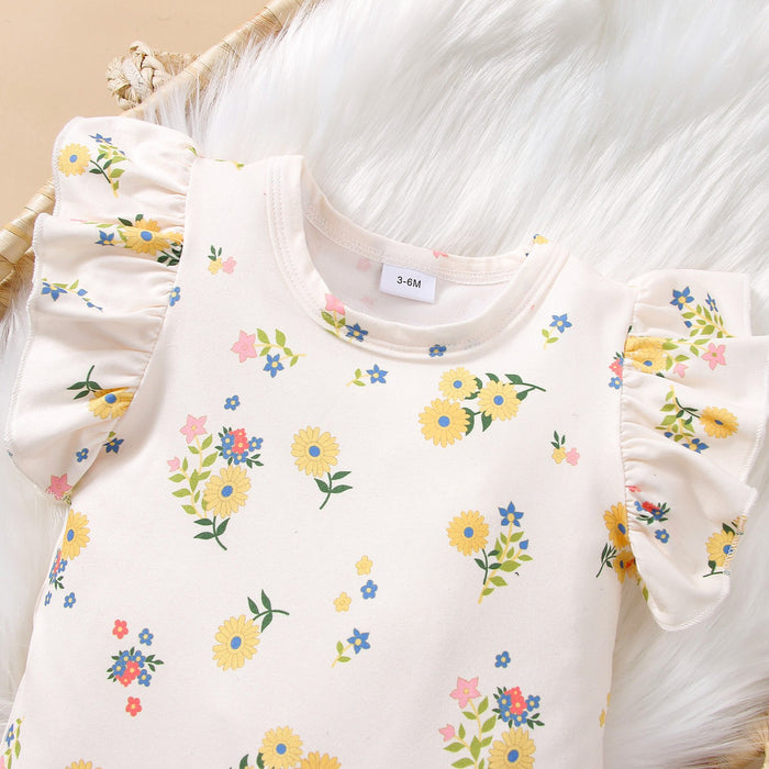 Small broken flower full printing fly sleeve ha Yi asshole pants calf socks four piece children's suit