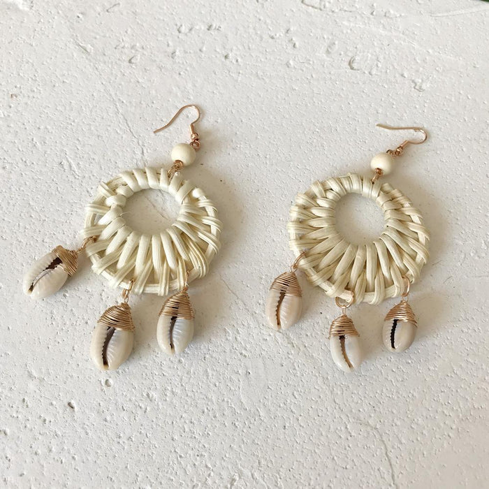 Shell geometric circle ocean wind conch rattan Earrings