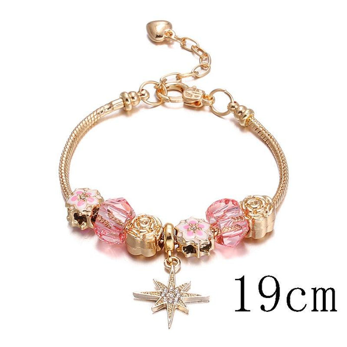 Women's kc gold lobster clasp flower beaded bracelet