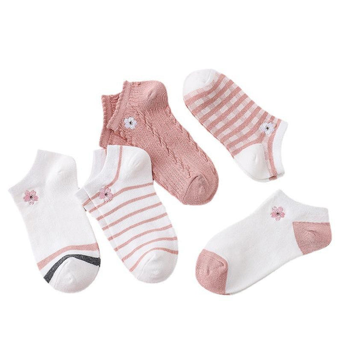 Summer Thin Cotton Socks Embroidered Shallow Striped Socks