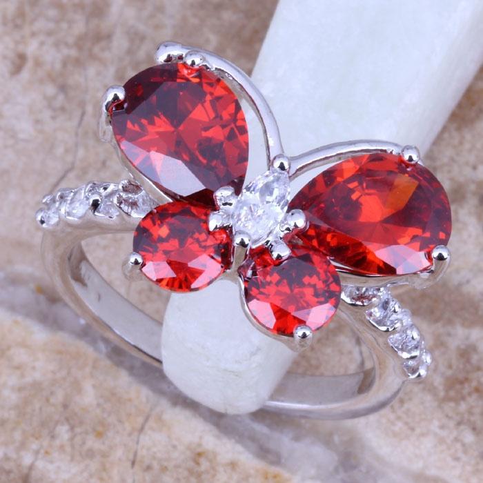 Luxury Women Jewelry Red  Zircon Butterfly  Bridal Rings