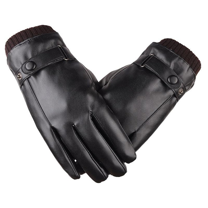 Black Winter Mittens Keep Warm Touch Screen Windproof Driving Leather Gloves