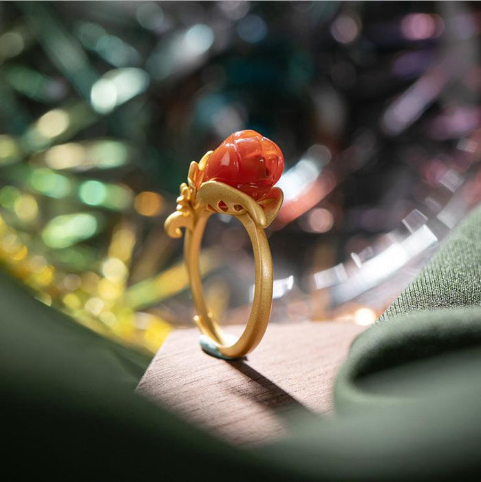 Imitation Agate Magnolia Temperament Women's Opening Gold Ring