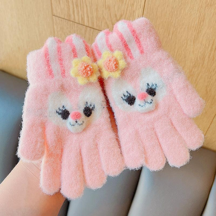 Winter Baby Sweet Cartoon Knitted Yarn Keep Warm Gloves