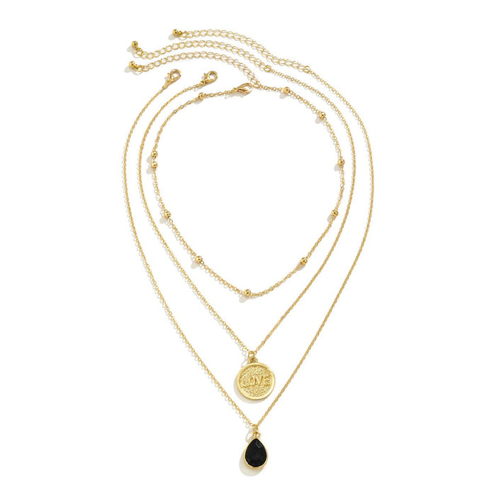 Geometric Bead Letter Pendant Water Drop Pendant Overlay Necklace