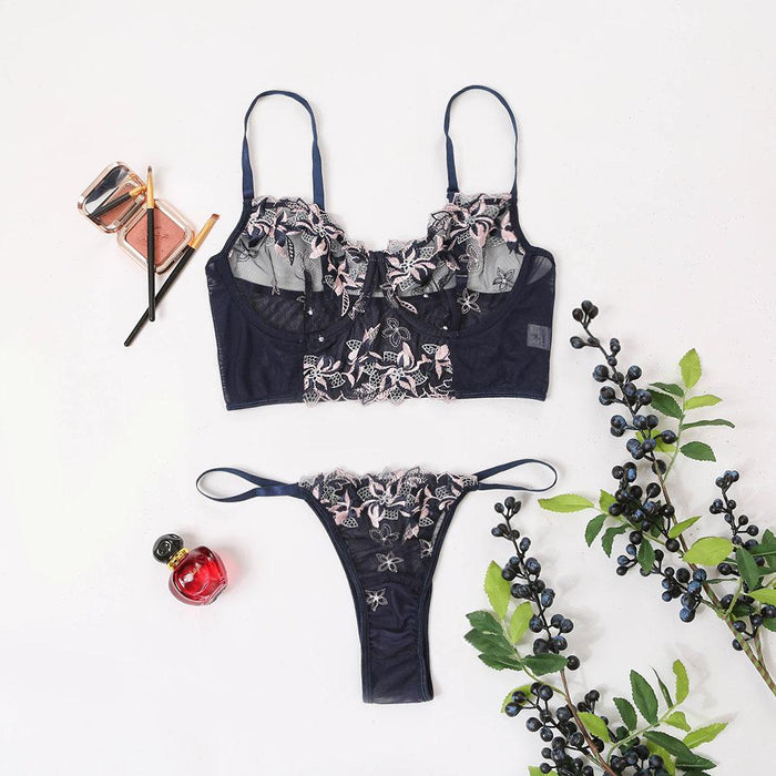 Women's Embroidered Mesh Underwear Sexy Lingerie Set