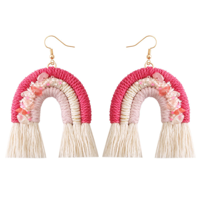 Vintage Hand Woven Rainbow Tassel Earrings