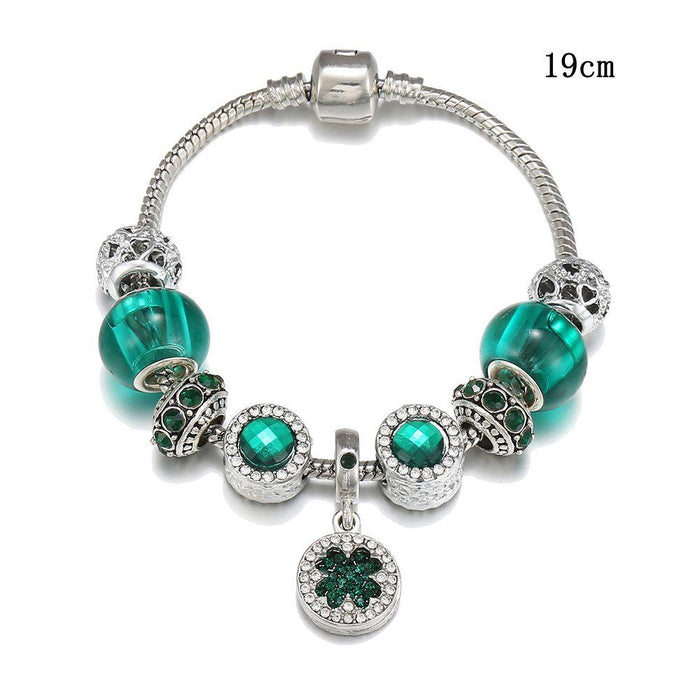 Four-leaf clover bracelet female green forest DIY crystal beads