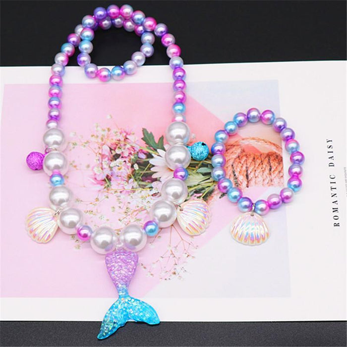 Children's Beauty Fishtail Pearl Necklace Bracelet Ring Earring Set