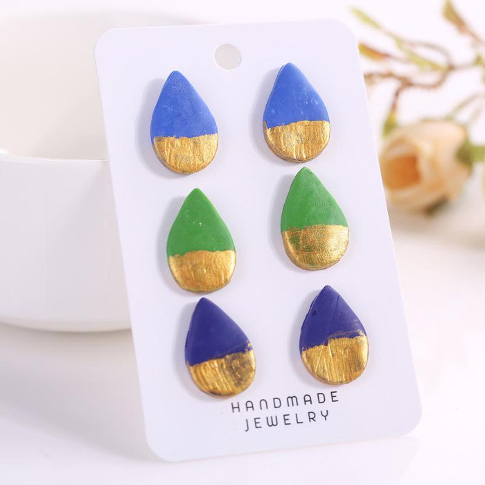 Geometric Water Drop Shape Brushed Gold Fashion Clay Earrings