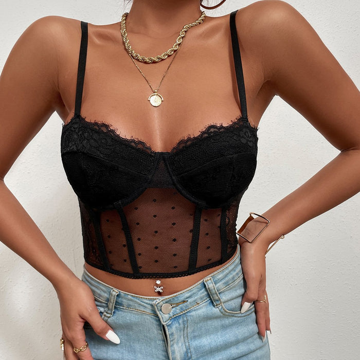 Sexy Lace Black Women Slim Fit Tank Top