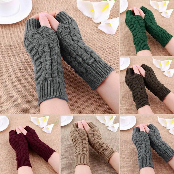 Half Finger Gloves for Women Winter Soft Warm Wool Knitting Arm Gloves