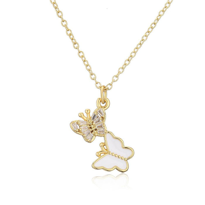Fashion Personality Two Butterfly Pendant Zircon Gold Color Necklace