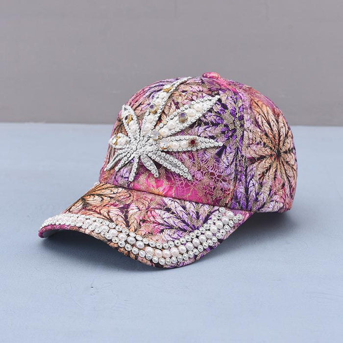 Summer Women's Maple Leaf Lace Handmade Beads Baseball Cap