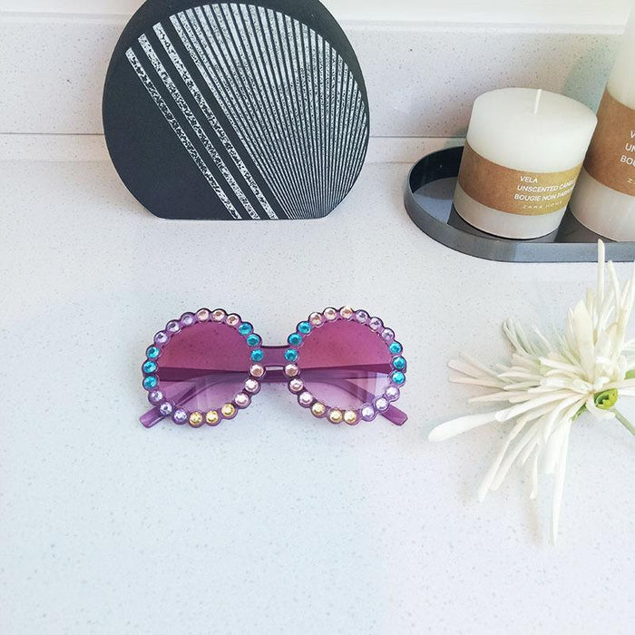 Children's Round Frame Color Rhinestone Sunglasses