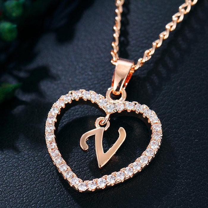 Womens Initials Heart Pendant 26 Letters Necklace