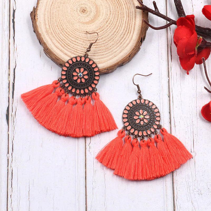 Women's Fashion Round Boho Vintage Tassel Earrings