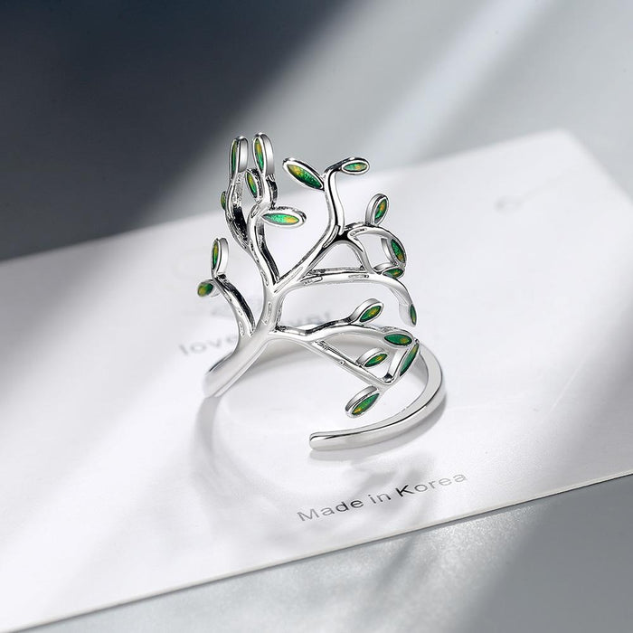 Fashion Personality Green Leaf Opening Ring