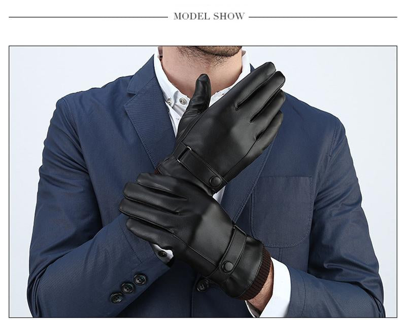 Black Winter Mittens Keep Warm Touch Screen Windproof Driving Leather Gloves