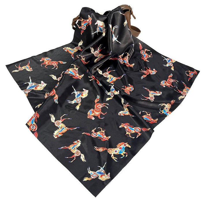 Fashion Black Horse National Style Retro Western Printed Totem Generous Scarf
