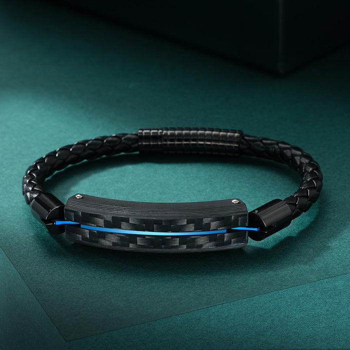 Leather Rope Solid Carbon Fiber Titanium Steel Bracelet