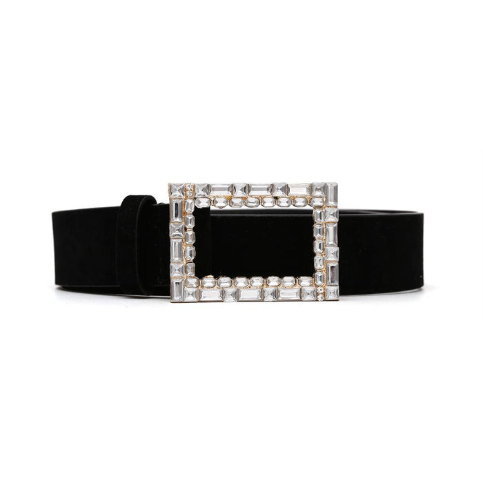 Vintage alloy diamond studded square velvet thick belt belt