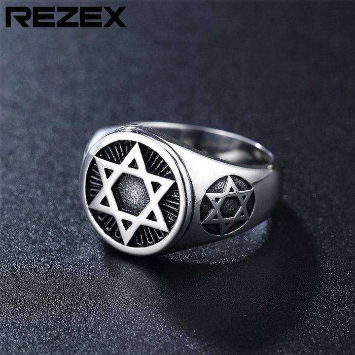 Personality Retro New Six Pointed Star Men's Titanium Steel Ring