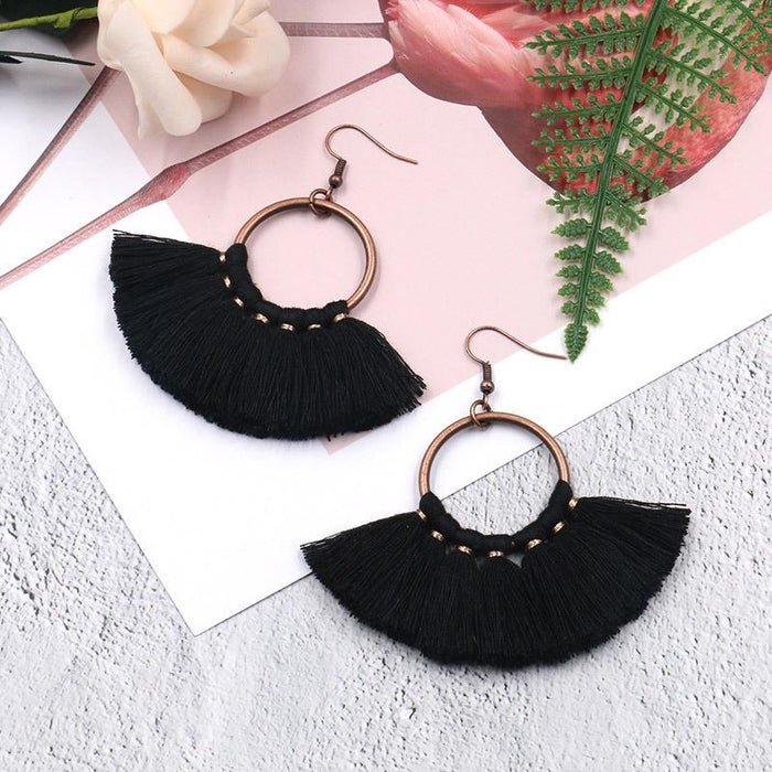 Women's Bohemian Handmade Fan-shaped Tassel Earrings