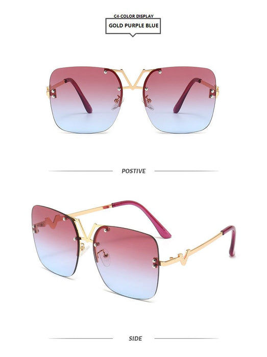 Metal square color large frame sunglasses