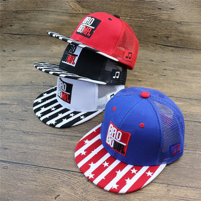 Children's Striped Pentagram Alphabet Hip Hop Mesh Baseball Cap
