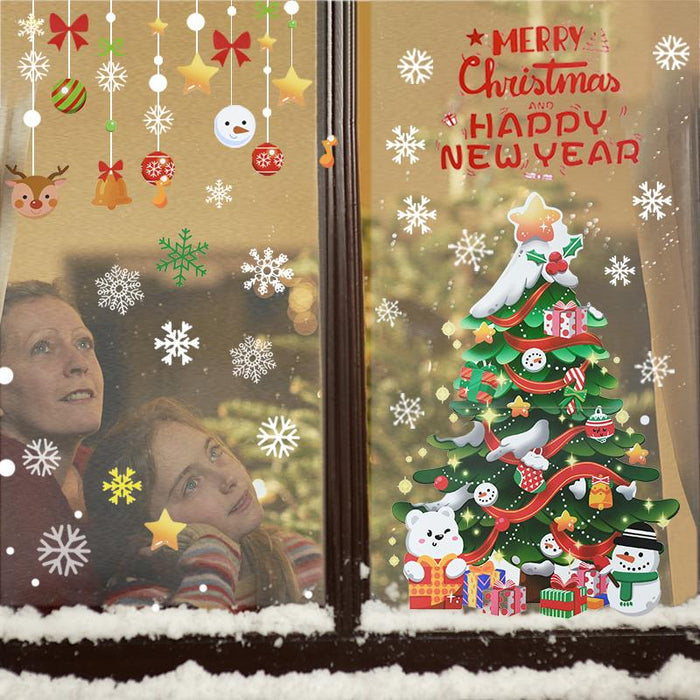 1 Sheet Merry Christmas Snowflake Snowman Window Sticker