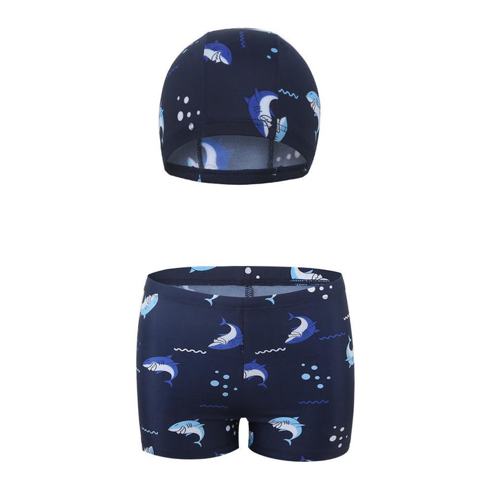 Children's Cartoon Swimming Trunks Cap Two-piece Suit