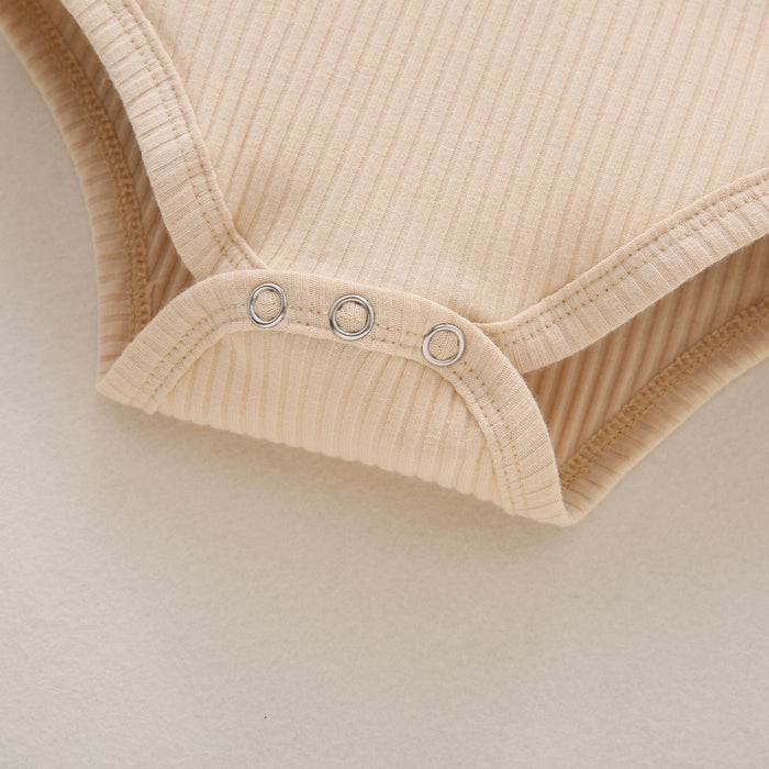 Short sleeve cotton pit stripe Khaki printed shorts bow three piece set