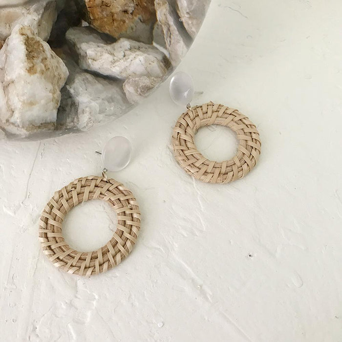 Summer Vacation Water Drop Circular Rattan Earrings