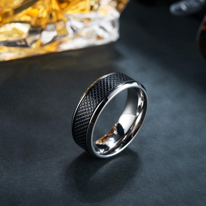 Men's Black and White Stainless Steel Ring Jewelry