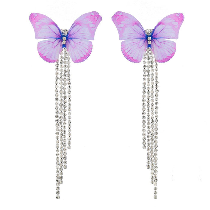 Boho Women Claw Chain Tassel Butterfly Earrings