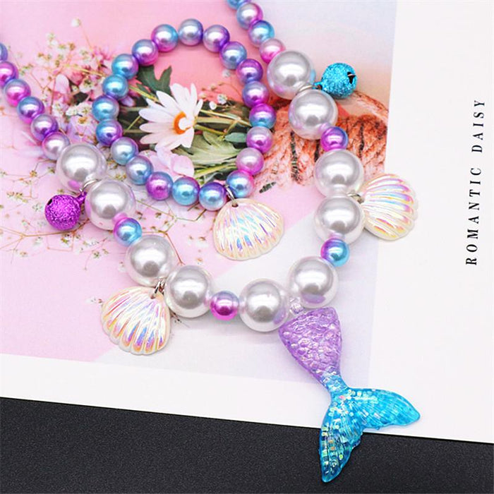 Children's Beauty Fishtail Pearl Necklace Bracelet Ring Earring Set