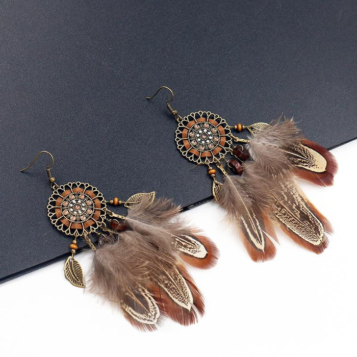 Women's Creative Popular Feather Alloy Earrings Jewelry