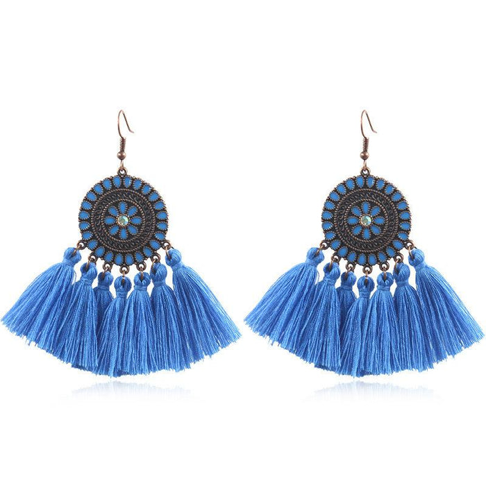 Women's Fashion Round Boho Vintage Tassel Earrings