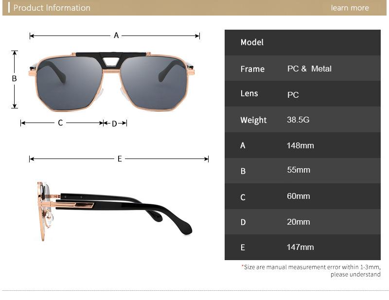 Men's and women's metal double beam Sunglasses